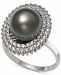 Black Cultured Tahitian Pearl (10mm) & Cubic Zirconia Ring in Sterling Silver