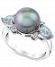 Cultured Tahitian Pearl (10mm), Aquamarine (3/4 ct. t. w. ) & Diamond Accent Ring in 10k White Gold