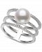 Belle de Mer Cultured Freshwater Button Pearl (8mm) & Cubic Zirconia Triple Row Statement Ring in Sterling Silver
