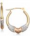 Tri-Color Winged Heart Hoop Earrings in 10k Gold