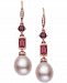 Effy Pink Cultured Freshwater Pearl (12 x 10mm), Multi-Gemstone (2 ct. t. w. ) & Diamond (1/8 ct. t. w. ) Drop Earrings in 14k Rose Gold