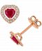 Ruby (1 ct. t. w. ) & Diamond (1/5 ct. t. w. ) Heart Halo Stud Earrings in 14k Rose Gold