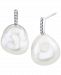 Cultured South Sea Baroque Pearl (12mm) & Diamond Accent Drop Earrings in 14k White Gold