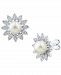 Cultured Freshwater Pearl (7mm) & White Topaz (3/8 ct. t. w. ) Flower Stud Earrings in Sterling Silver
