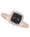 Black Diamond (7/8 ct. t. w. ) & White Diamond (1/10 ct. t. w. ) Cushion Halo Engagement Ring in 14k Rose Gold