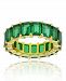 Green Emerald Cut Cubic Zirconia Eternity Band in 14k Yellow Gold Plated Sterling Silver