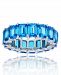 Blue Emerald Cut Cubic Zirconia Eternity Band in Rhodium Plated Sterling Silver