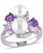 Cultured Freshwater Pearl (6-1/2 & 7-1/2mm) & Multi-Gemstone (1-3/8 ct. t. w. ) Cluster Ring in Sterling Silver