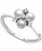 Belle de Mer Cultured Freshwater Button Pearl (4mm) & Lab-Created White Sapphire (1/10 ct. t. w. ) Trillium Ring in Sterling Silver
