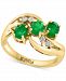 Effy Emerald (1 ct. t. w. ) & Diamond (1/10 ct. t. w. ) Three Stone Swirl Ring in 14k Gold