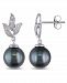 Tahitian Cultured Pearl (9-9.5mm) and Diamond (1/10 ct. t. w. ) Floral Earrings in 10k White Gold
