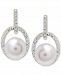 Cultured Freshwater Pearl (7mm) & Diamond (1/10 ct. t. w. ) Doorknocker Drop Earrings in 14k