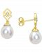 Cultured South Sea Oval Pearl (8-9mm) & White Topaz Accent Drop Earrings in Gold-Tone Sterling Silver