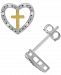 Diamond Heart & Cross Stud Earrings (1/10 ct. t. w. ) in Sterling Silver & 14k Gold-Plate