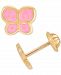 Pink Enamel Butterfly Screw Back Stud Earrings in 14k Gold