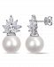 South Sea Cultured Pearl (11-12mm) and Diamond (1 1/2 ct. t. w. ) Cluster Earrings in 14k White Gold