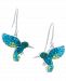 Multi Pave Crystal Hummingbird Wire Drop Earrings set in Sterling Silver