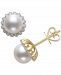 Belle De Mer Cultured Freshwater Pearl (7mm) & Diamond (1/8 ct. t. w. ) Halo Stud Earrings in 14k Gold, Created for Macy's