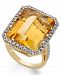 14k Gold Ring, Citrine (22 ct. t. w. ) and Diamond (1/2 ct. t. w. ) Rectangle Ring