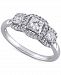 Diamond Princess Halo Three Stone Engagement Ring (1 ct. t. w. ) in 14k White Gold