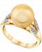 Cultured Golden South Sea Pearl (10mm) & Diamond (1/10 ct. t. w. ) Ring in 10k Gold