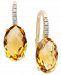14k Gold Earrings, Citrine (6 ct. t. w. ) and Diamond Accent Oval Leverback Earrings