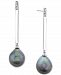 Cultured Tahitian Pearl (9mm) & Diamond Accent Drop Earrings in 14k White Gold
