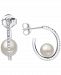 Cultured Freshwater Pearl (6mm) & White Zircon (1/4 ct. t. w. ) Hoop Earrings in Sterling Silver