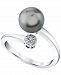 Cultured Tahitian Pearl (8mm) & Diamond Accent Bypass Ring in 14k White Gold