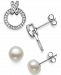 2-Pc. Set Cultured Freshwater Pearl (8mm) & Cubic Zirconia Xo Stud Earrings in Sterling Silver
