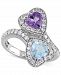 Amethyst (5/8 ct. t. w. ), Blue Topaz (7/8 ct. t. w. ), & Lab-Created White Sapphire (7/8 ct. t. w. ) Heart Bypass Ring in Sterling Silver