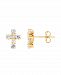 Cubic Zirconia Cross Button Earrings in 14K Gold