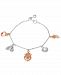Princess Cultured Freshwater Pearl, Gemstone and Diamond Accent Charm Bracelet in Sterling Silver and 18k Rose Gold Over Silver