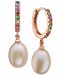 Effy Peach Cultured Freshwater Pearl (12 x 9-1/2mm) & Multi-Gemstone (1/2 ct. t. w. ) Drop Earrings in 14k Rose Gold