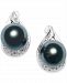 Cultured Tahitian Black Pearl (9mm) and Diamond (1/6 ct. t. w. ) Earrings in 14k White Gold