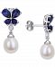 Cultured Freshwater Pearl (8mm) & Lab-Created Blue & White Sapphire (3-3/4 ct. t. w. ) Butterfly Drop Earrings in Sterling Silver