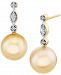 Cultured Golden South Sea Pearl (9mm) & Diamond Accent Drop Earrings in 14k Gold