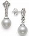 Cultured Freshwater Pearl (7-8mm) & Diamond Accent Drop Earrings in 14k White Gold