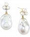 Cultured Freshwater Baroque Pearl (13mm), Cultured Freshwater Pearl (4mm) & Diamond Accent Drop Earrings in 14k Gold