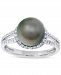 Tahitian Pearl (9mm) & Diamond (1/2 ct. t. w. ) Halo Ring in 14k White Gold