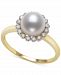Belle de Mer Cultured Freshwater Pearl (7mm) & Diamond (1/8 ct. t. w. ) Halo Ring in 14k Gold, Created for Macy's
