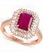 Effy Ruby (1-1/2 ct. t. w. ) & Diamond (3/8 ct. t. w. ) Baguette Halo Ring in 14k Rose Gold