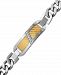 Men's Diamond (1/10 ct. t. w. ) Decorative Plate Heavy Link Bracelet in Stainless Steel with 18k Gold Inlay