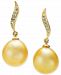 Cultured Golden South Sea Pearl (10mm) & Diamond Accent Drop Earrings in 14k Gold
