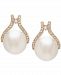 Honora Cultured White Ming Pearl (12mm) & Diamond (1/3 ct. t. w. ) Stud Earrings in 14k Gold