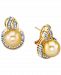 Cultured Golden South Sea Pearl (10mm) & Diamond (5/8 ct. t. w. ) Stud Earrings in 14k Gold