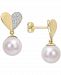 Cultured Freshwater Pearl (8-1/2mm) & Diamond (1/6 ct. t. w. ) Heart Drop Earrings in 14k Gold