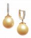 Cultured Golden South Sea Pearl (10mm) & Diamond (1/10 ct. t. w. ) Dangle Drop Earrings in 14k Gold