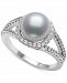 Belle de Mer Cultured Freshwater Button Pearl (8mm) & Cubic Zirconia Statement Ring