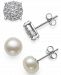 2-Pc. Set Cultured Freshwater Pearl (7mm) & Cubic Zirconia Stud Earrings in Sterling Silver